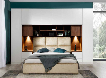 Bedroom design with comfortable beds and elegant closets.